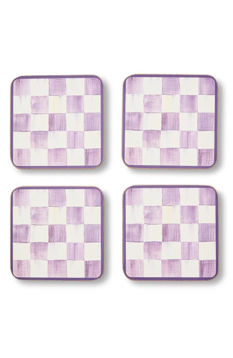 Set of 4 Violet Check Cork Back Coasters