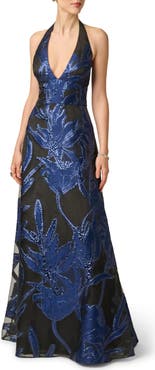 Aidan Mattox Halter Organza Jacquard Gown