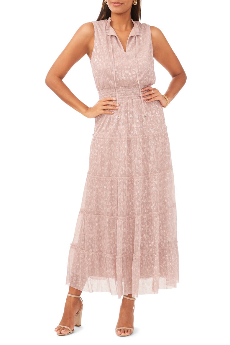 Metallic Sleeveless Tiered Maxi Dress, Main, color, SERENE MAUVE