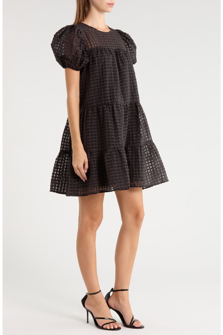 Darling Nest Tiered Cotton Blend Organza Minidress, Alternate, color, BLACK