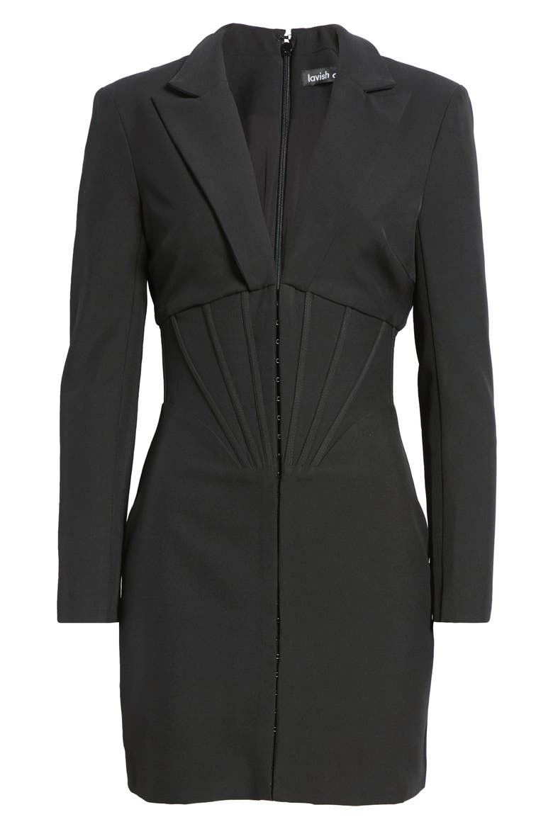 Corset Long Sleeve Tux Minidress, Alternate, color, BLACK