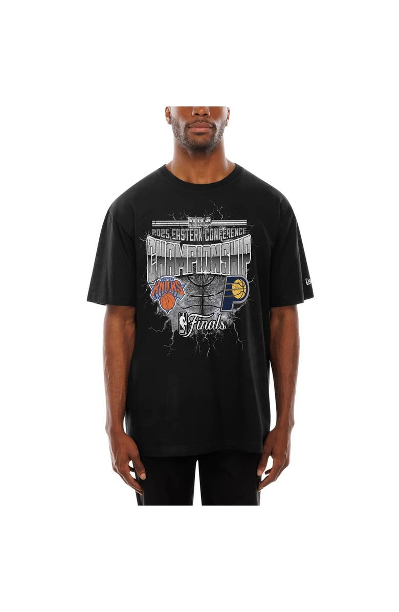 New Era Men's New Era Black Indiana Pacers vs. New York Knicks 2025 Eastern Conference Finals Matchup Distressed Graphic T-Shirt, Alternate, color, 