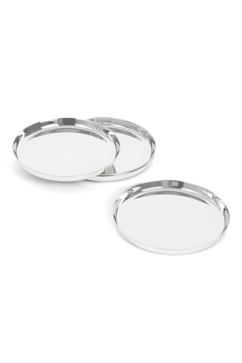 Set of 4 Puddle Stainless Steel Coasters, Main, color, SILVER