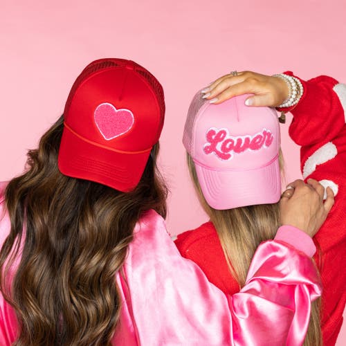 Totalee Gift Heart Fuzzy Patch Trucker Hat Cotton Pink In Red