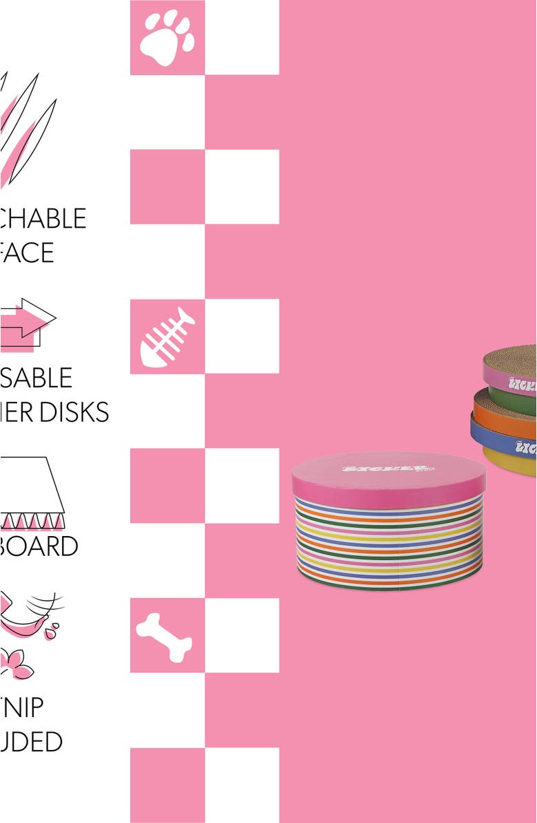 The Licker Store Kate Modern Patterned Cardboard Reversible Cat Scratcher Pad In Box with Catnip, Alternate, color, Multi