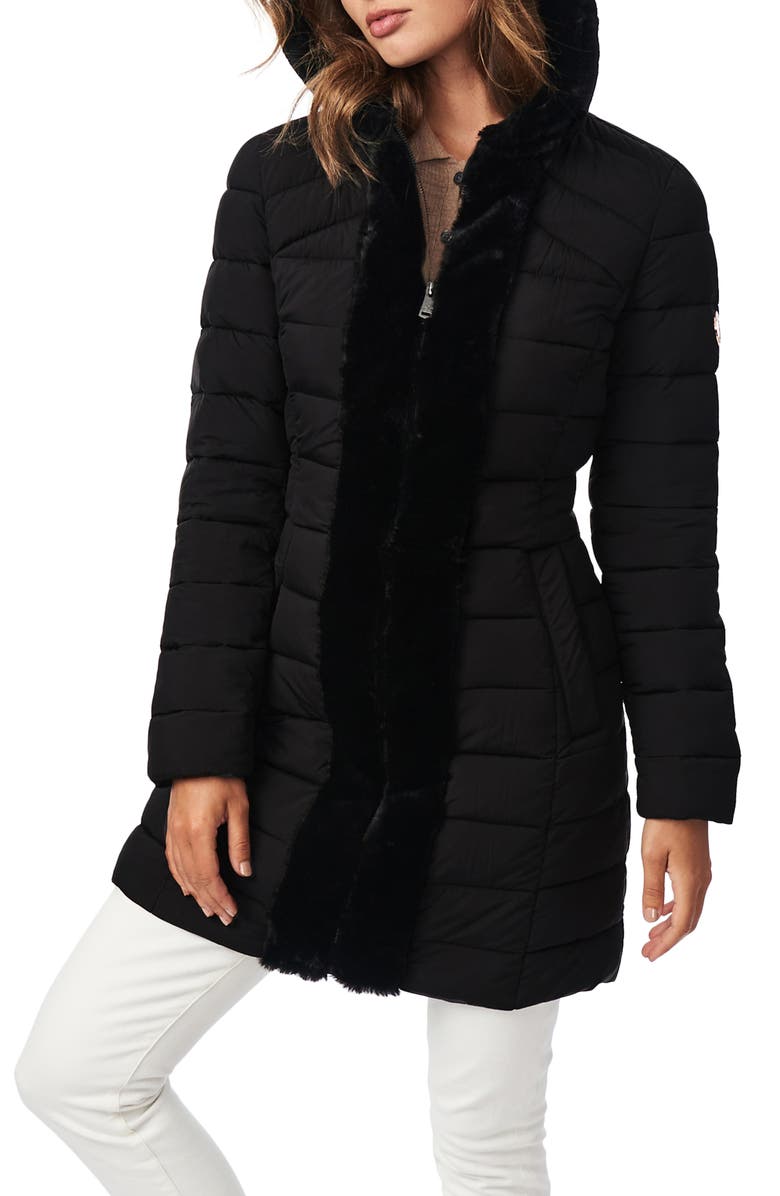 Bernardo Quilted Walker Jacket with Faux Fur Trim, Main, color, 