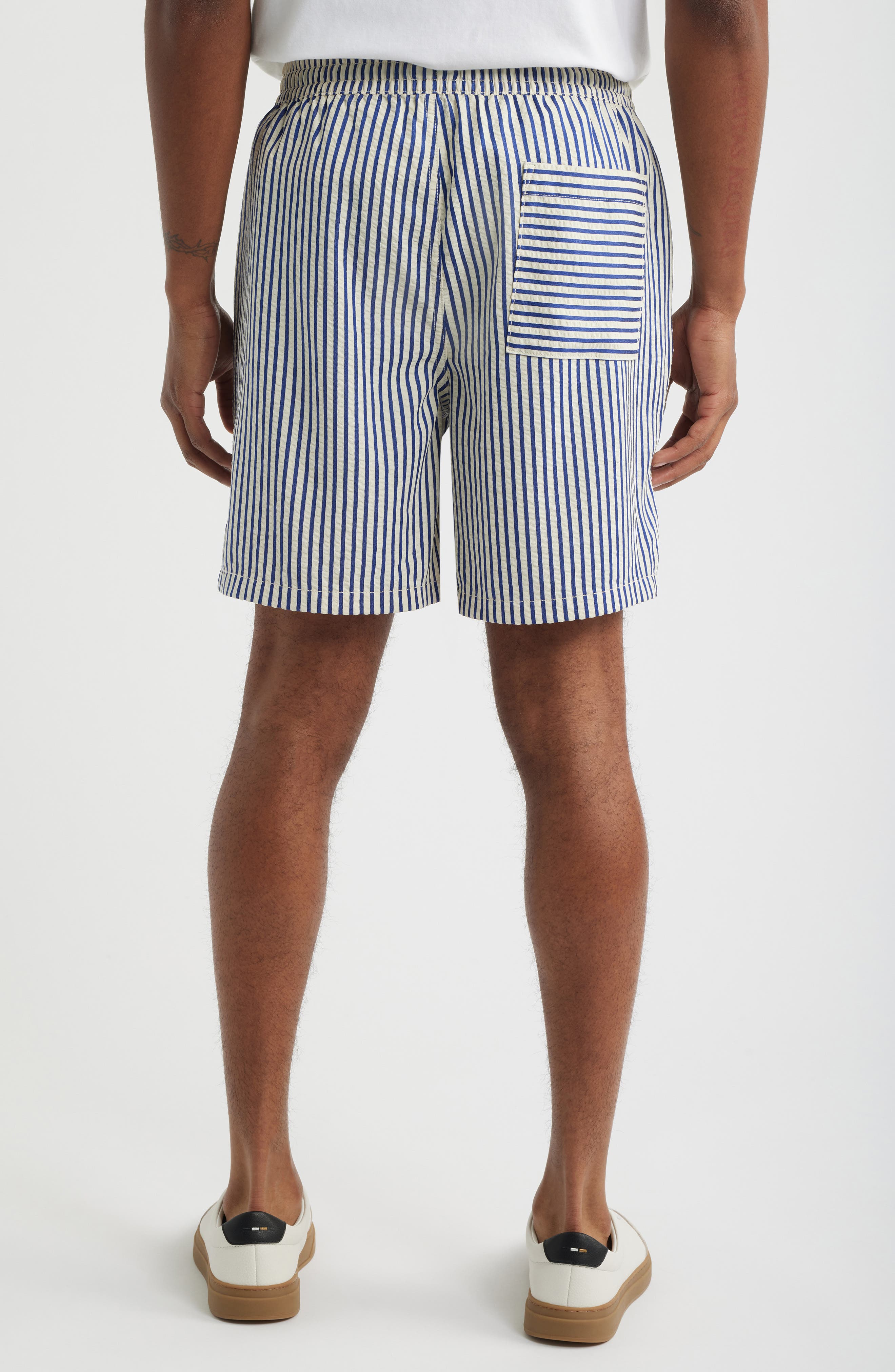 Open Edit Stripe Seersucker Drawstring Shorts (Men) | Nordstrom