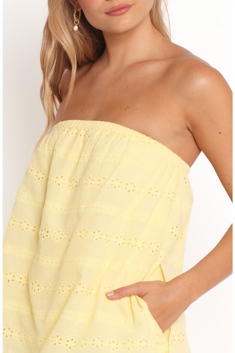 Michele Eyelet Strapless Cotton Jumpsuit, Alternate, color, BUTTER YELLOW