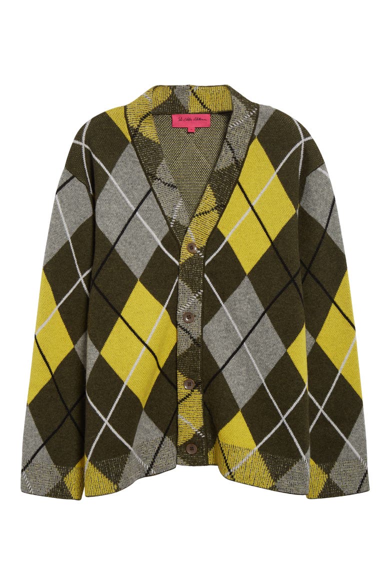 Argyle Jacquard Cashmere Cardigan, Alternate, color, OLIVE/ YELLOW