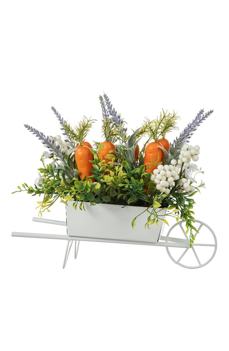 Glitzhome 12.5"L Easter Carrot Metal Wagon Centerpiece, Alternate, color, Green