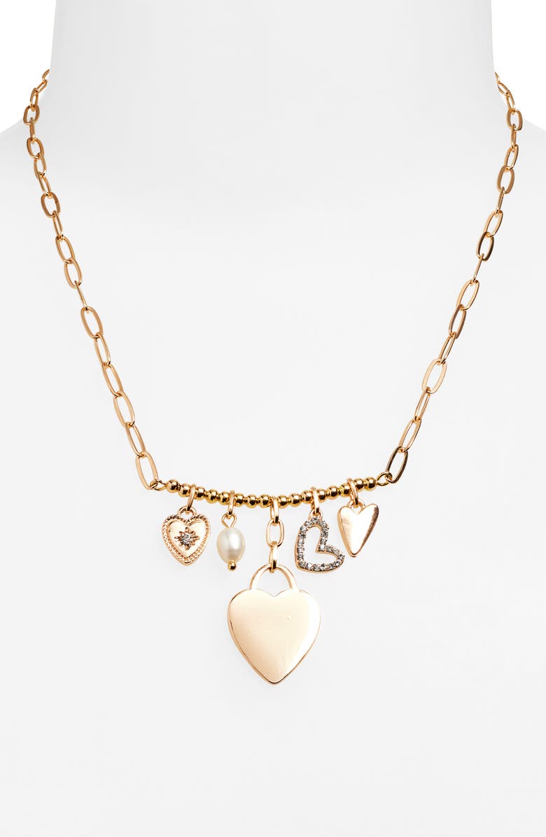 Cara Heart Charm Necklace, Alternate, color, Gold