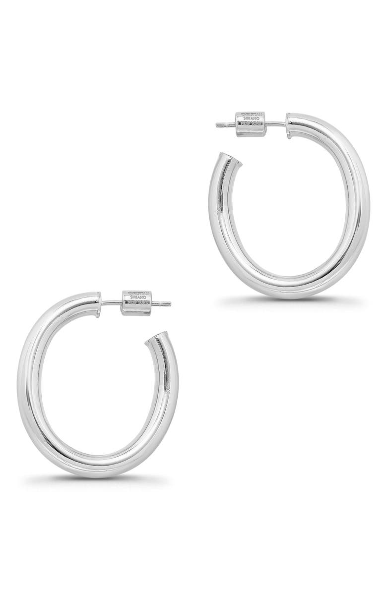 Christian Siriano New York 30mm Oval Hoop Earrings, Alternate, color, Silver