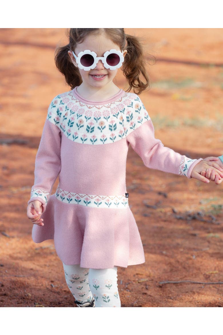 Girl's Knit Dress With Round Intarsia Flowers Light Pink, Alternate, color, Rosette