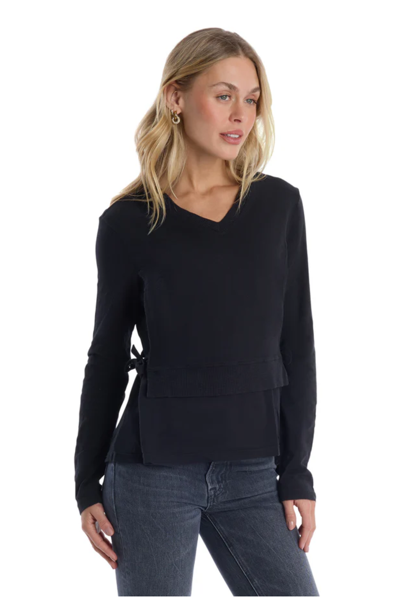 WILT Clothing Mixed Media Double Layer Effect V-Neck Tee, Alternate, color, Black