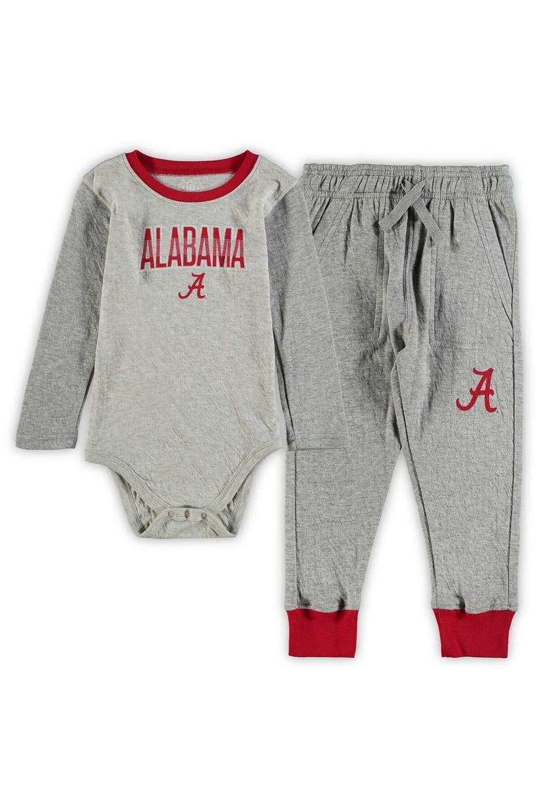 Infant Wes & Willy Heathered Gray/Crimson Alabama Crimson Tide Jie Jie Long Sleeve Bodysuit & Pants Set, Main, color, Heather Gray