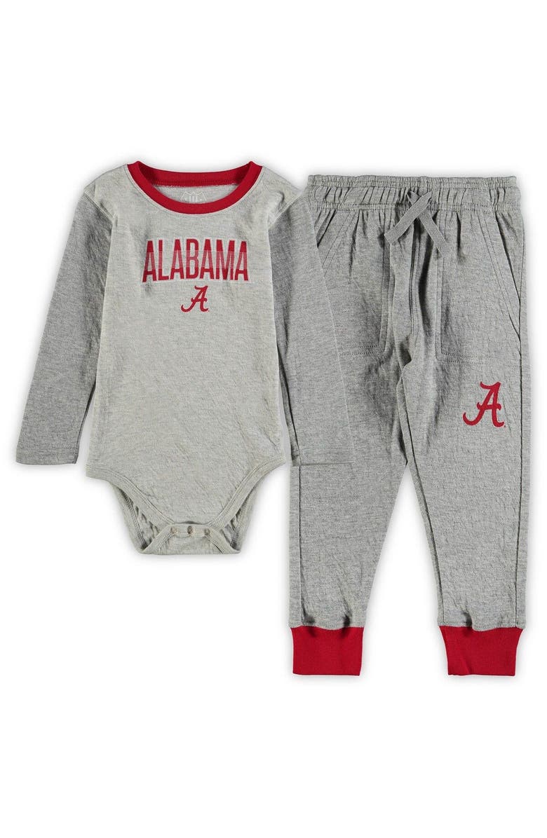Wes & Willy Infant Wes & Willy Heathered Gray/Crimson Alabama Crimson Tide Jie Jie Long Sleeve Bodysuit & Pants Set, Main, color, Heather Gray