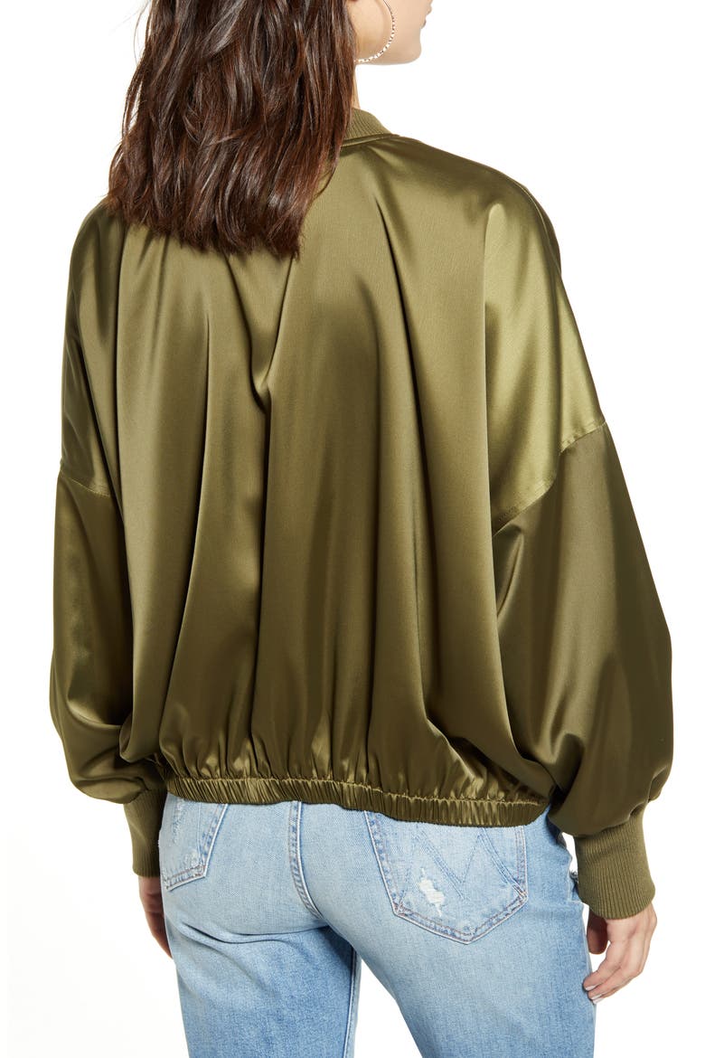 On Duty Satin Bomber Jacket, Alternate, color, DARK SAGE