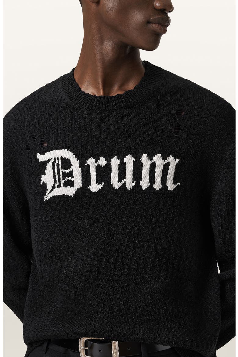 Drum Roll Intarsia Cotton Crewneck Sweater, Alternate, color, BLACK/ CHALK WHITE