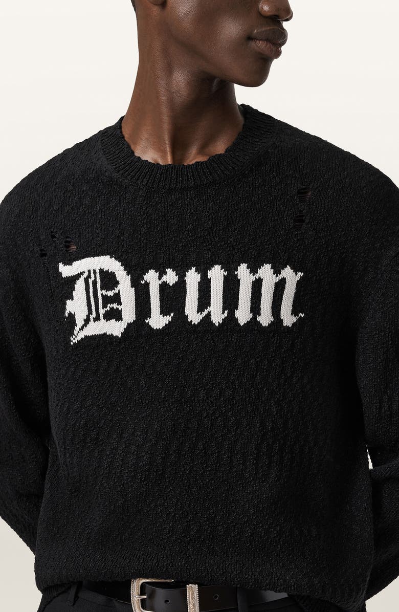 AllSaints Drum Roll Intarsia Cotton Crewneck Sweater, Alternate, color, Black/ Chalk White