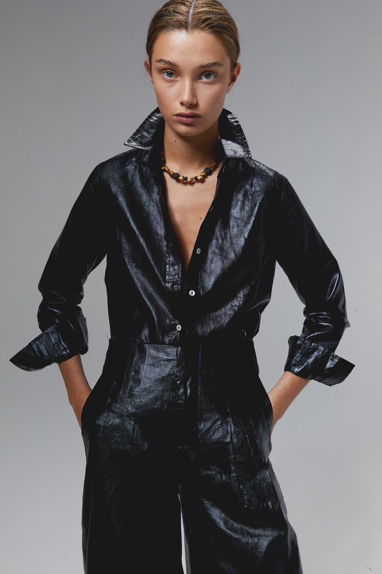 San Marino Metallic Linen Top, Main, color, Metallic Black