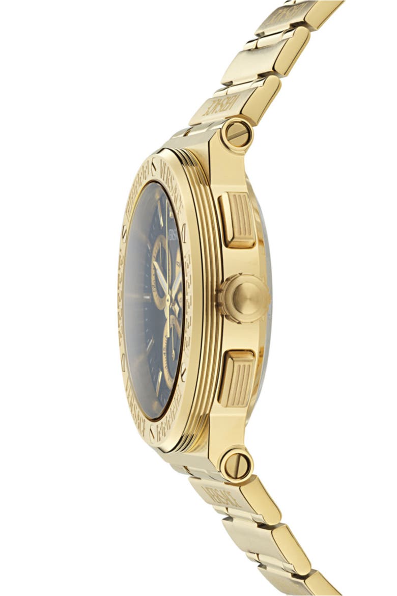 Greca Logo Chronograph Bracelet Watch, 40mm, Alternate, color, IP YELLOW GOLD/ BLACK