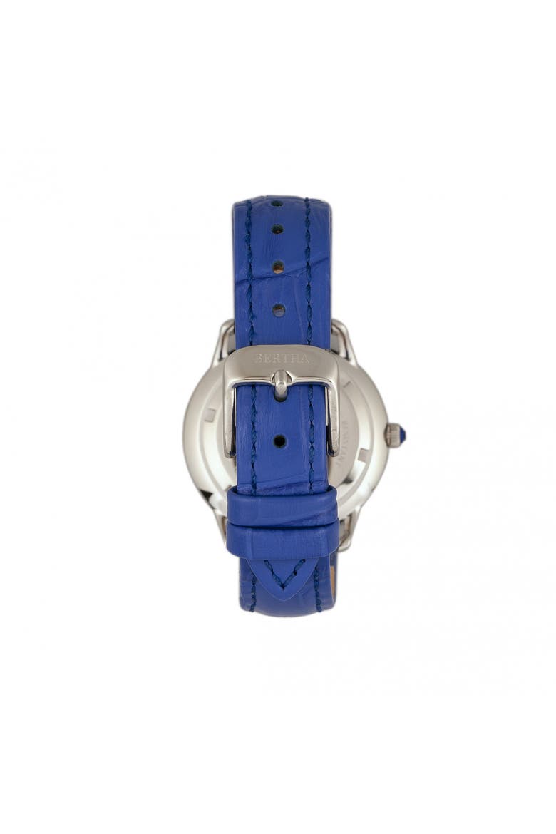 Abby Swiss Leather-Band Watch, Alternate, color, Silver/Blue