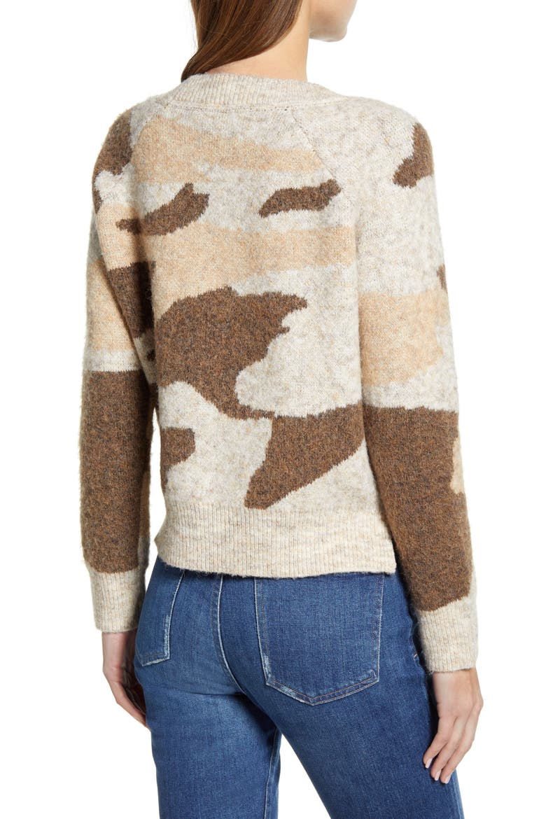 Camo Jacquard Crewneck Sweater, Alternate, color, NATURAL