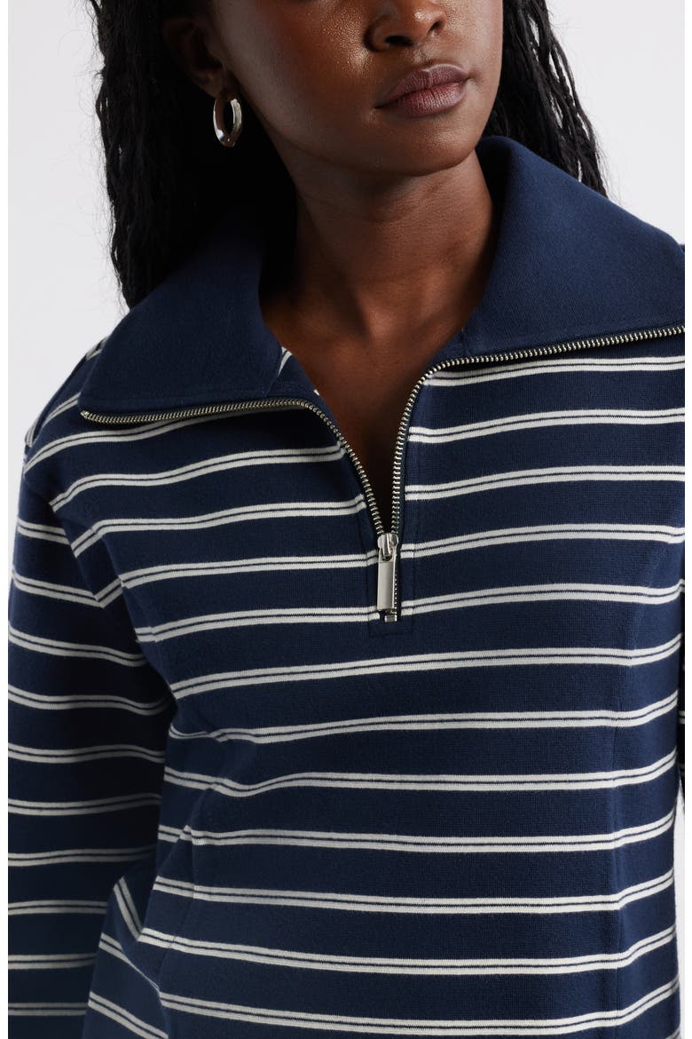 Long Sleeve Half Zip Knit Travel Dress, Alternate, color, NAVY S IVORY SABRINA STRIPE