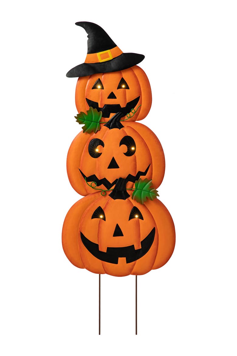 Halloween Metal Lighted Yard Stake with Timer, Main, color, Orange