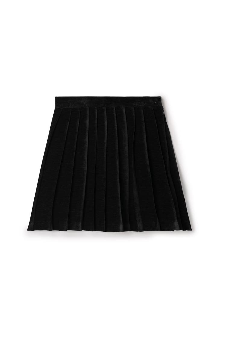 Girls Velvet Pleated Skirt - Knee Length, 95% Polyester 5% Spandex, Main, color, Black