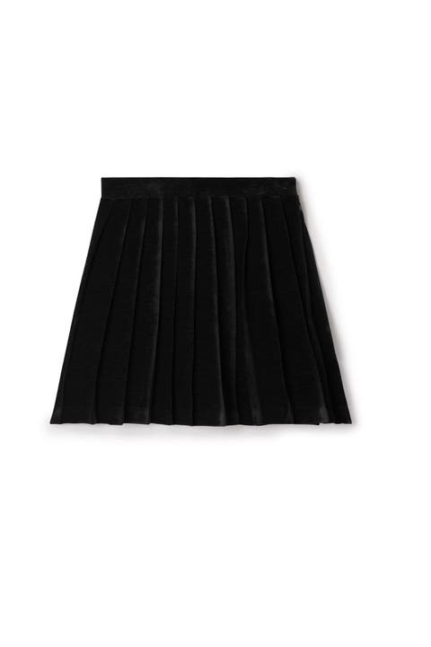 Girls Velvet Pleated Skirt - Knee Length, 95% Polyester 5% Spandex