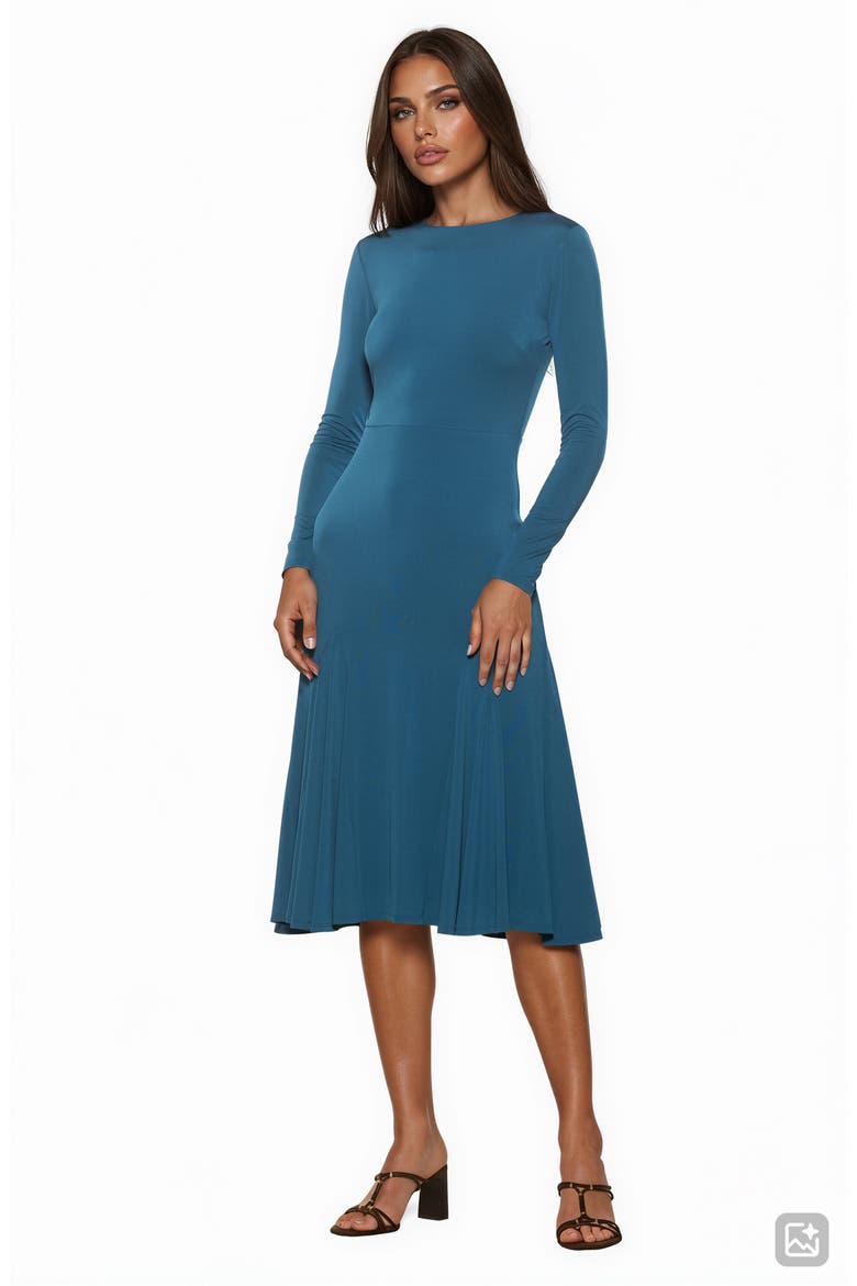 Oona Long Sleeve Fit & Flare Midi Dress, Alternate, color, TEAL