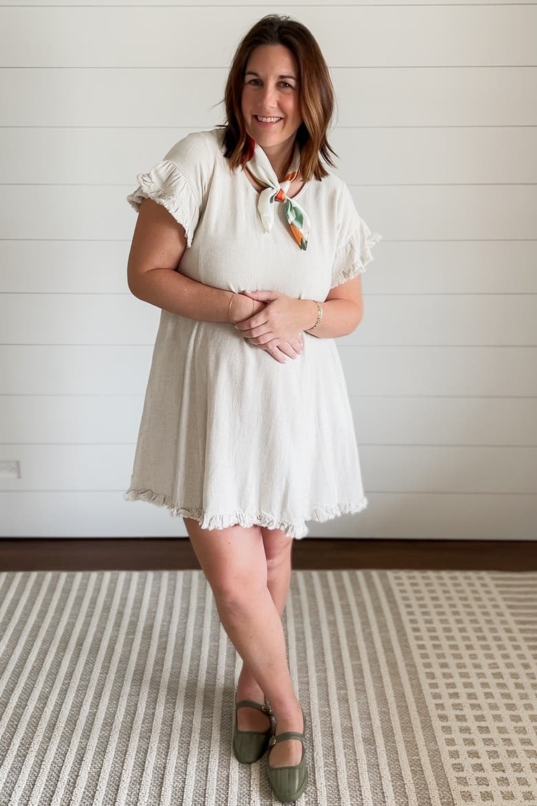 Fringe Linen Dress, Alternate, color, Beige