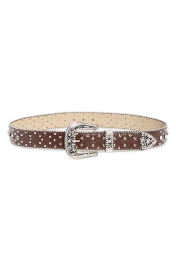 Vince Camuto Western Studded Bling Belt In Brown