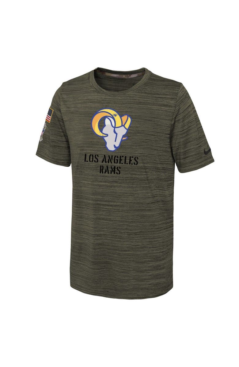 Nike Youth Nike Olive Los Angeles Rams 2022 Salute To Service Velocity T-Shirt, Alternate, color, 
