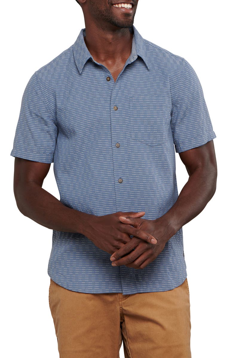 Toad&Co Harris Stripe Short Sleeve Organic Cotton Button-Up Shirt, Main, color, 