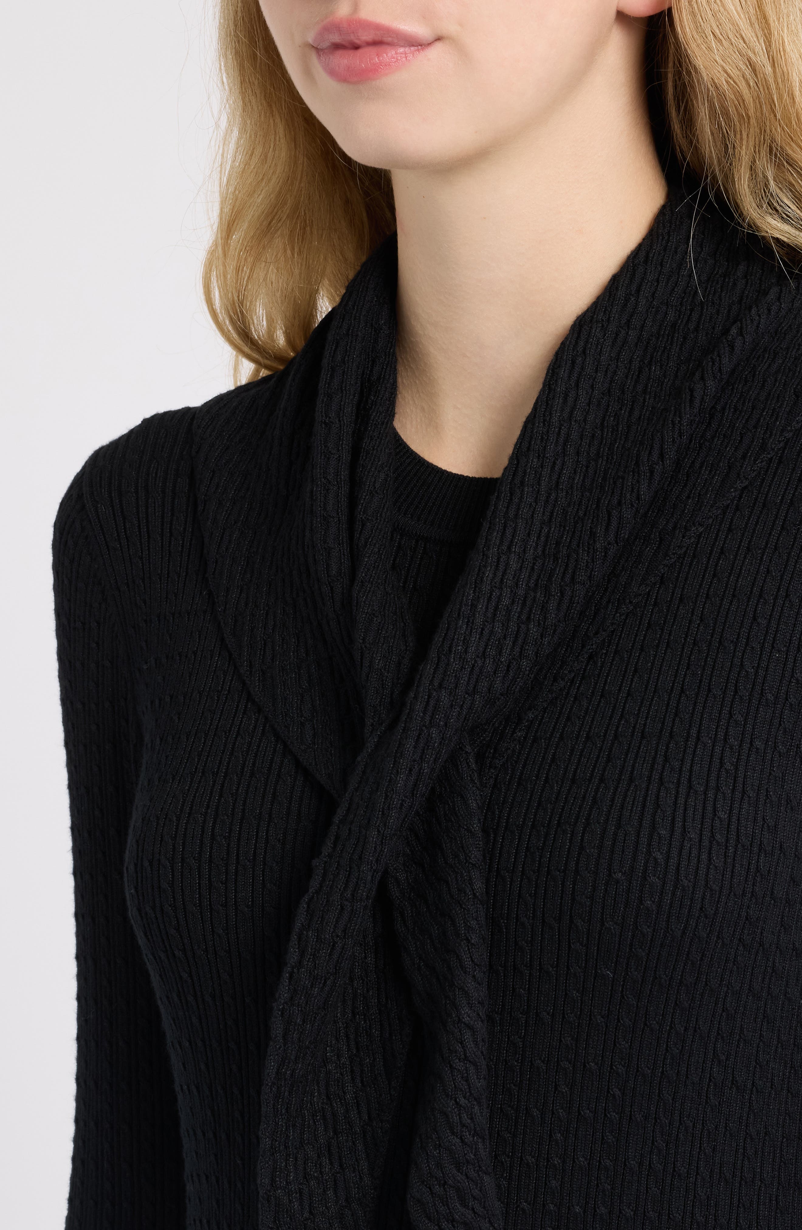 Anne Klein Cable Rib Midi Dress with Neck Scarf (Women) | Nordstrom