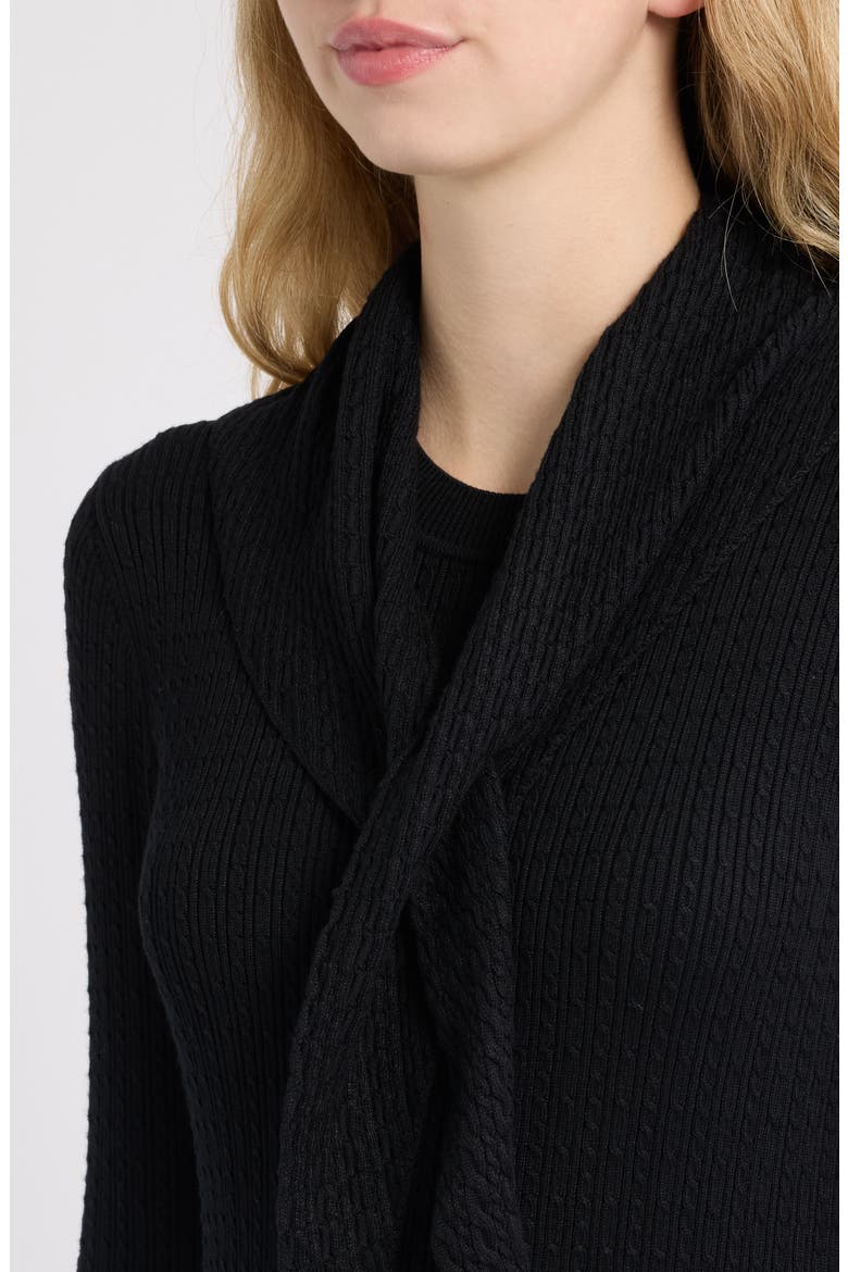 Cable Rib Midi Dress with Neck Scarf, Alternate, color, ANNE BLACK