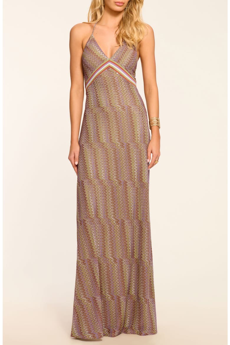 Rosalind Chevron Halter Maxi Dress, Main, color, MULTI LUREX KNIT