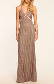 Ramy Brook Rosalind Chevron Halter Maxi Dress