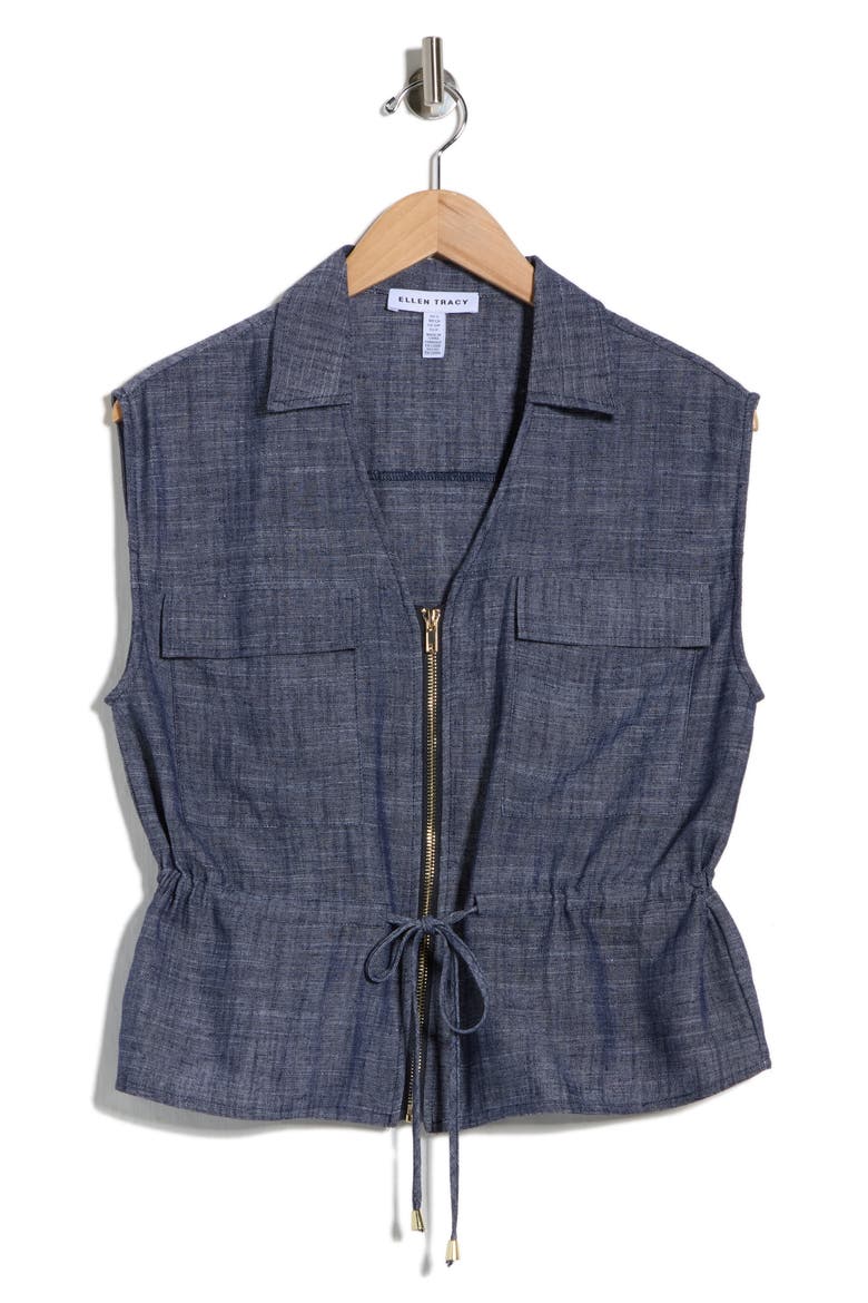 Sleeveless Patch Pocket Chambray Top, Alternate, color, CHAMBRAY BLUE