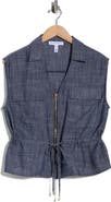 Ellen Tracy Sleeveless Patch Pocket Chambray Top