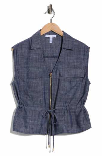 Ellen Tracy Sleeveless Patch Pocket Chambray Top