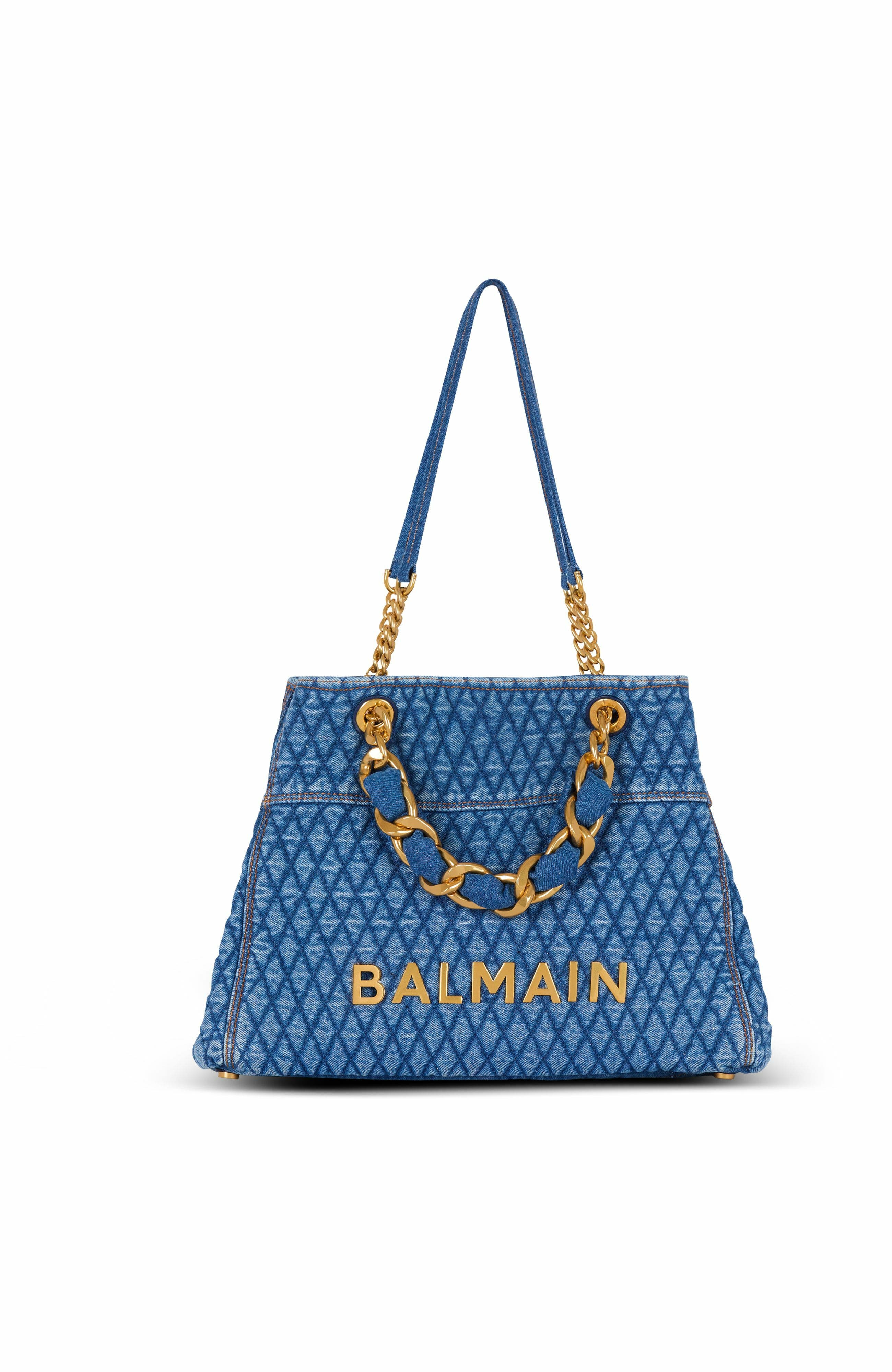 Balmain 1945 Soft Tote Bag In Diamond-Quilted Denim, Alternate, color, 