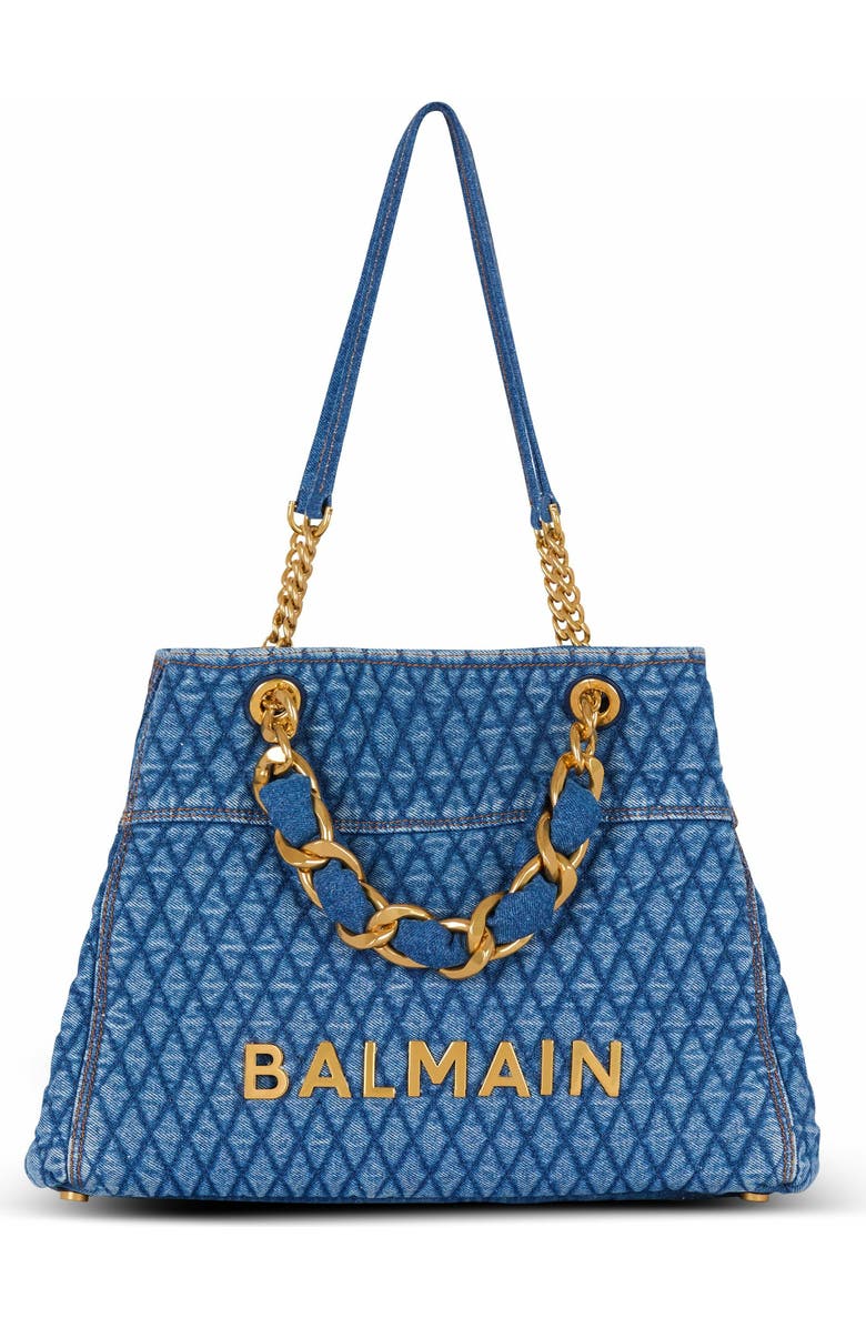 Balmain 1945 Soft Tote Bag In Diamond-Quilted Denim, Alternate, color,