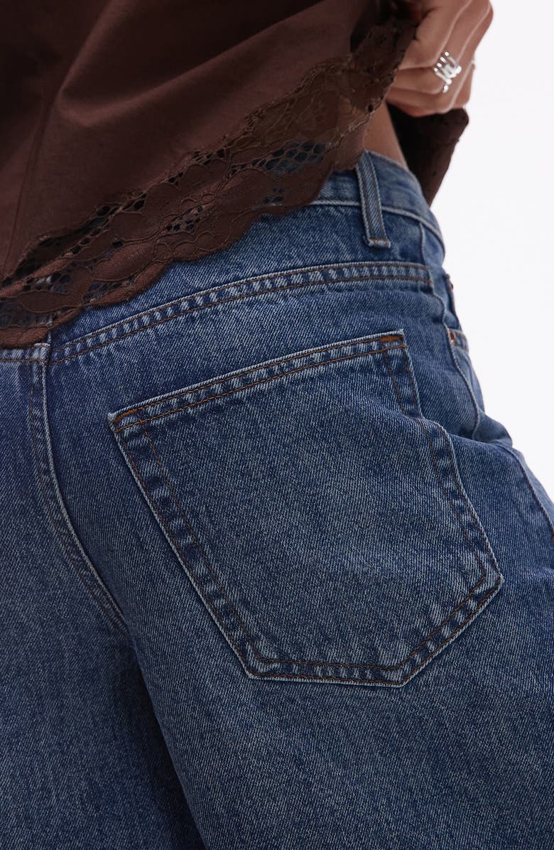 Topshop Loose Fit Raw Hem Cutoff Denim Shorts, Alternate, color, Medium Blue