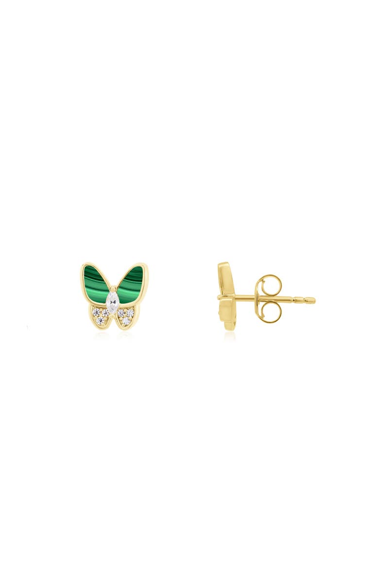 The Lovery Fine Jewelry Malachite CZ Butterfly Stud Earrings, Main, color, Malachite