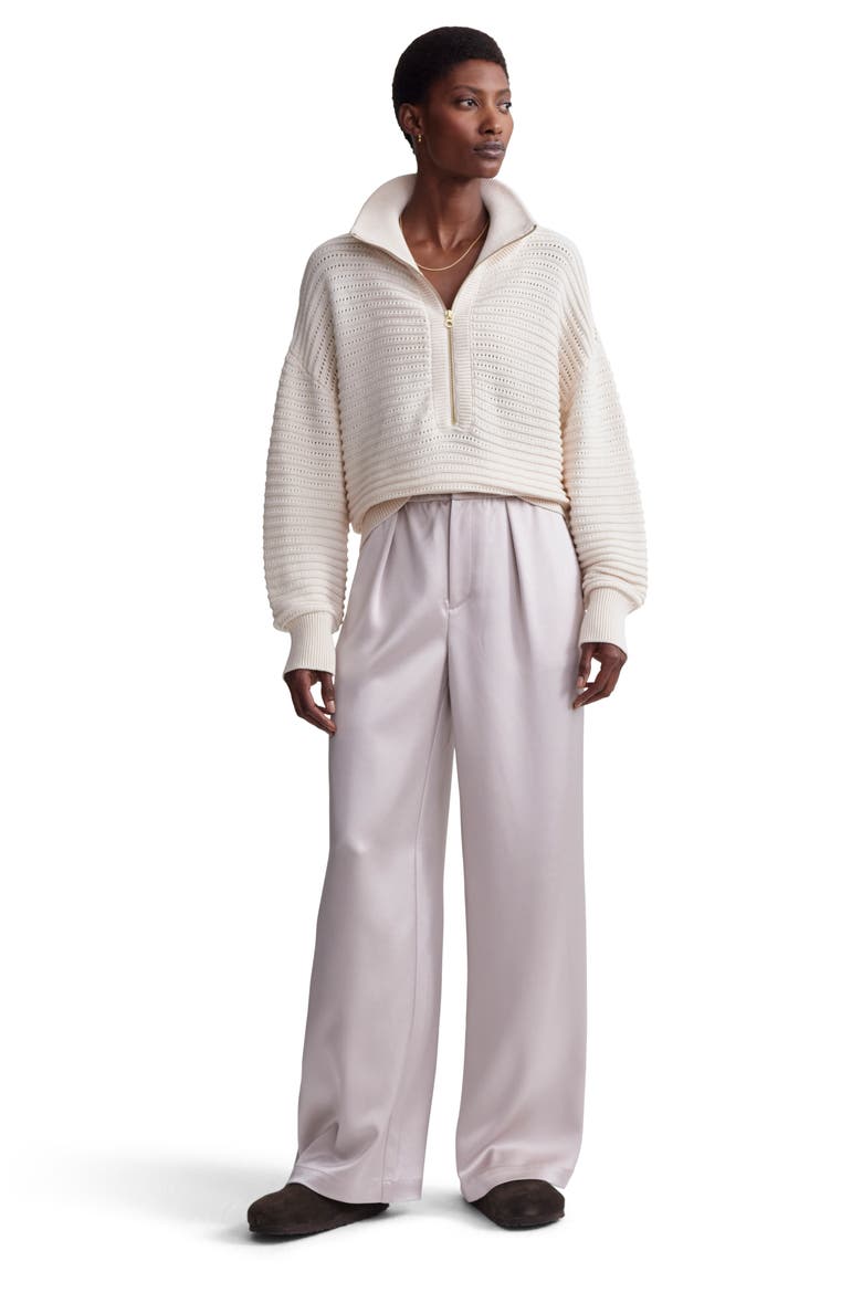 Tara Pointelle Half Zip Sweater, Alternate, color, WHITECAP GREY
