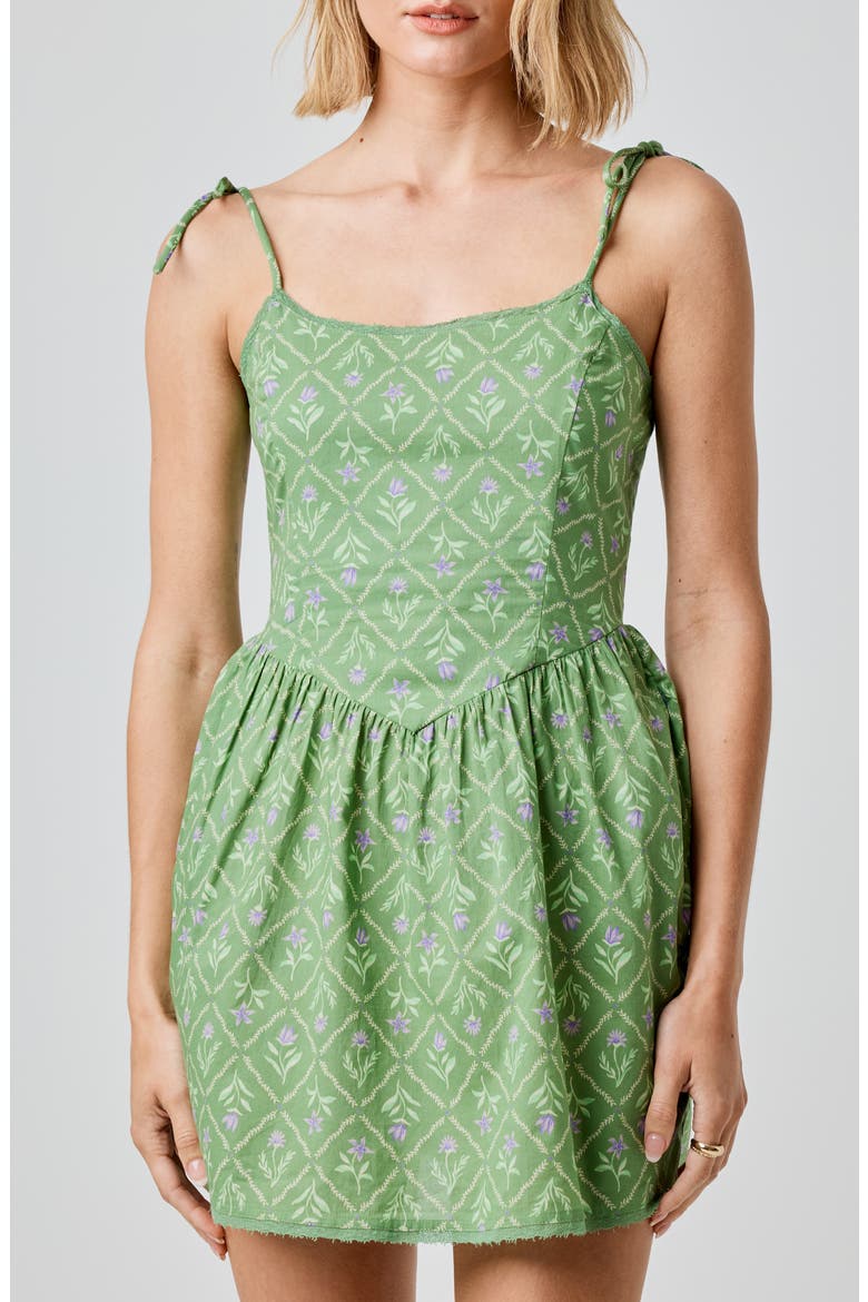 Lace Trim Tie Strap Minidress, Alternate, color, PALM BEACH FLORAL