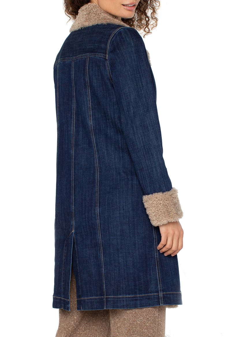 Faux Shearling Trim Denim Coat, Alternate, color, RINSE WASH